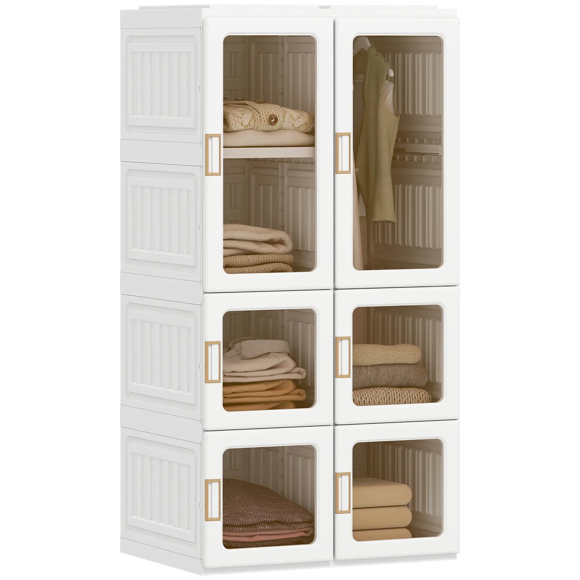 Portable Wardrobe, Foldable Plastic Closet, 5 Compartments, Hanging Rod, White Clothing Storage at Gallery Canada