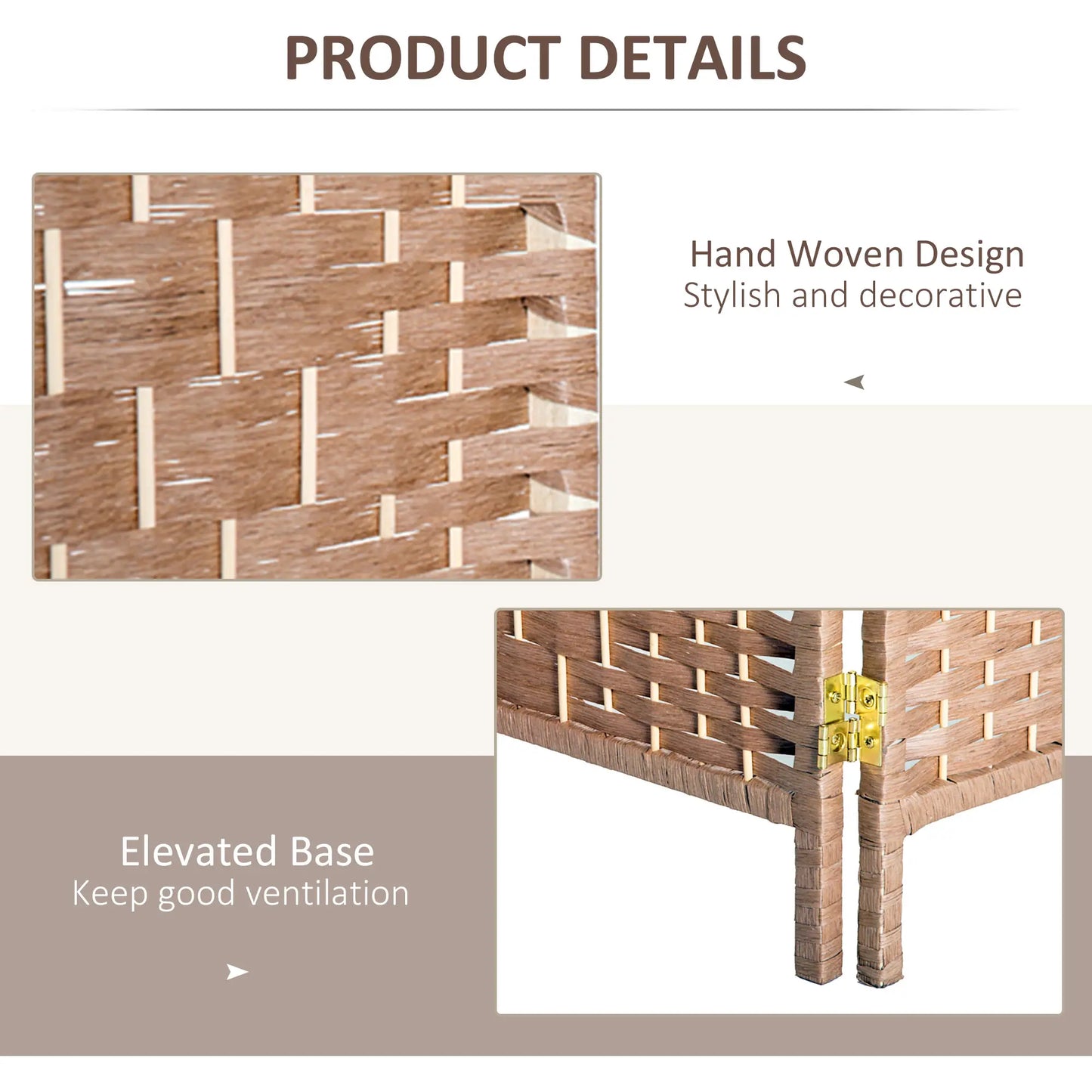 6ft Folding Room Divider, 3 Panel Wooden Frame, Natural Room Dividers at Gallery Canada