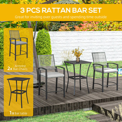 3pc Rattan Patio Bar Table, Chairs with Cushions, Bar Furniture Bistro Sets at Gallery Canada
