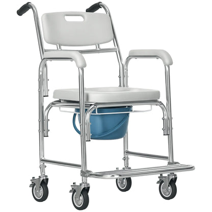 3-in-1 Shower Commode Wheelchair, Padded Seat, Elderly Disabled Transport Chair Bath Chairs at Gallery Canada