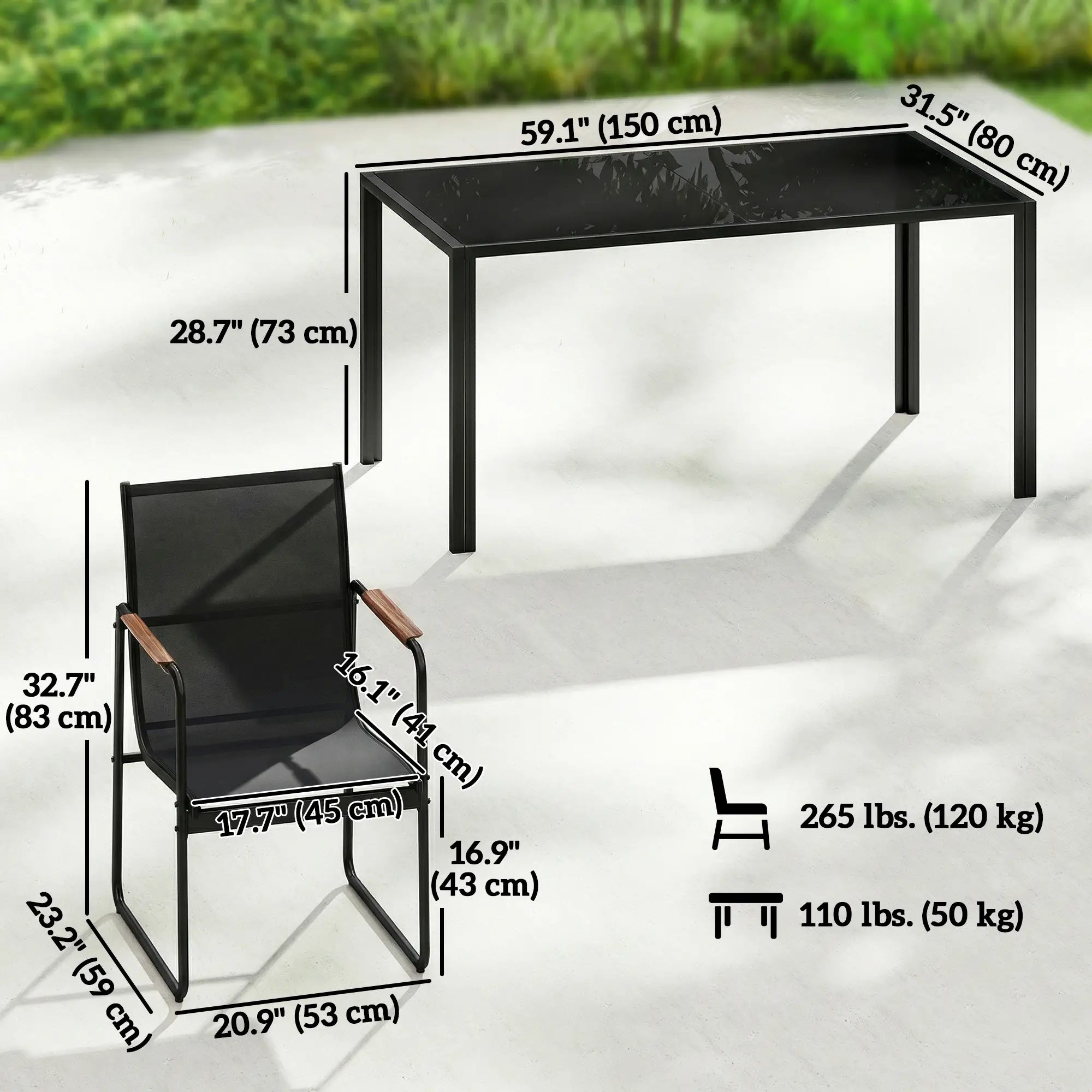 7 Piece Outdoor Dining Set, Glass Patio Table And Chairs, Black Outdoor Dining Sets at Gallery Canada