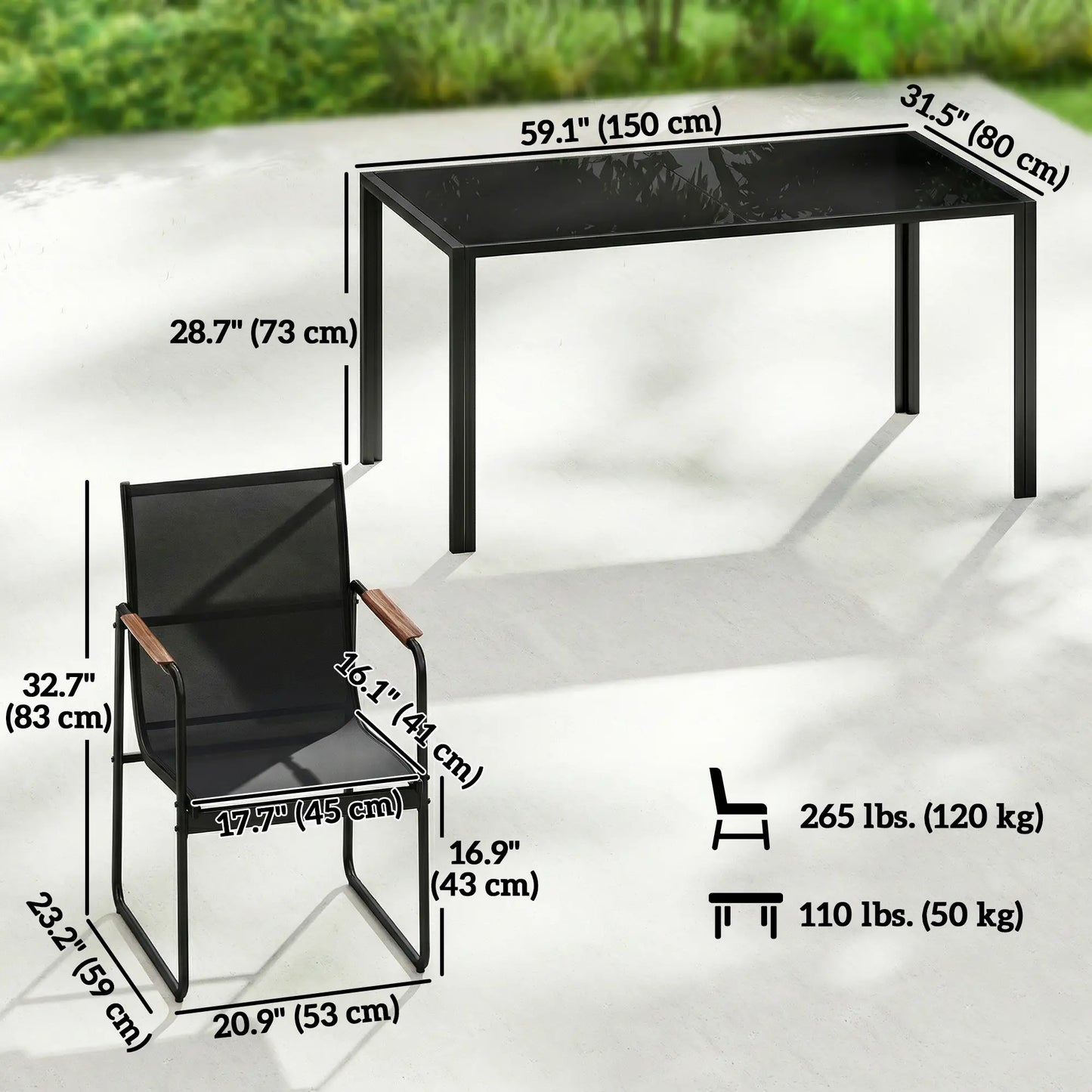 7 Piece Outdoor Dining Set, Glass Patio Table And Chairs, Black Outdoor Dining Sets at Gallery Canada