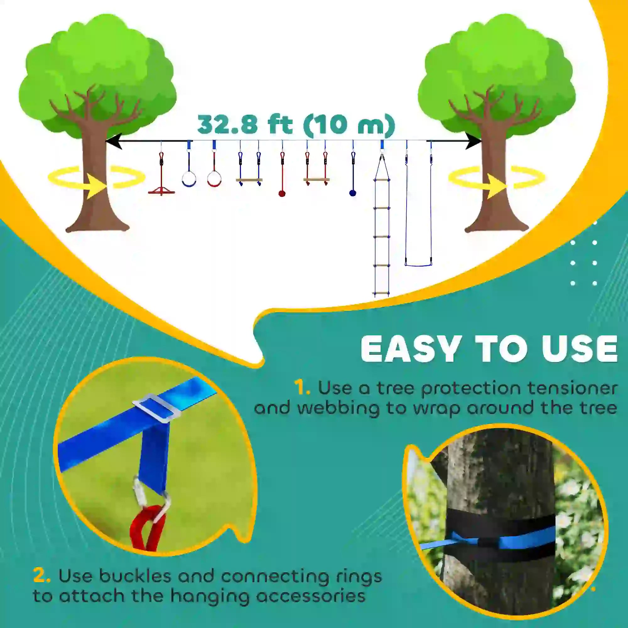 32.8' Kids Ninja Warrior Course, Swing, Monkey Bars, Ladder, Gym Rings, Blue Gym Sets & Swings at Gallery Canada