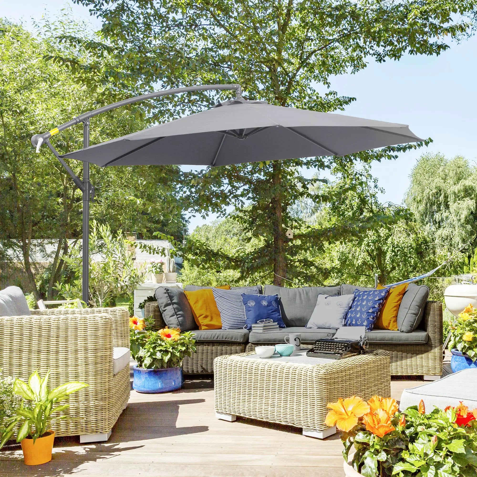 Deluxe Patio Umbrella, Φ10', Offset Sunshade, Crank, Grey Cantilever Umbrellas at Gallery Canada