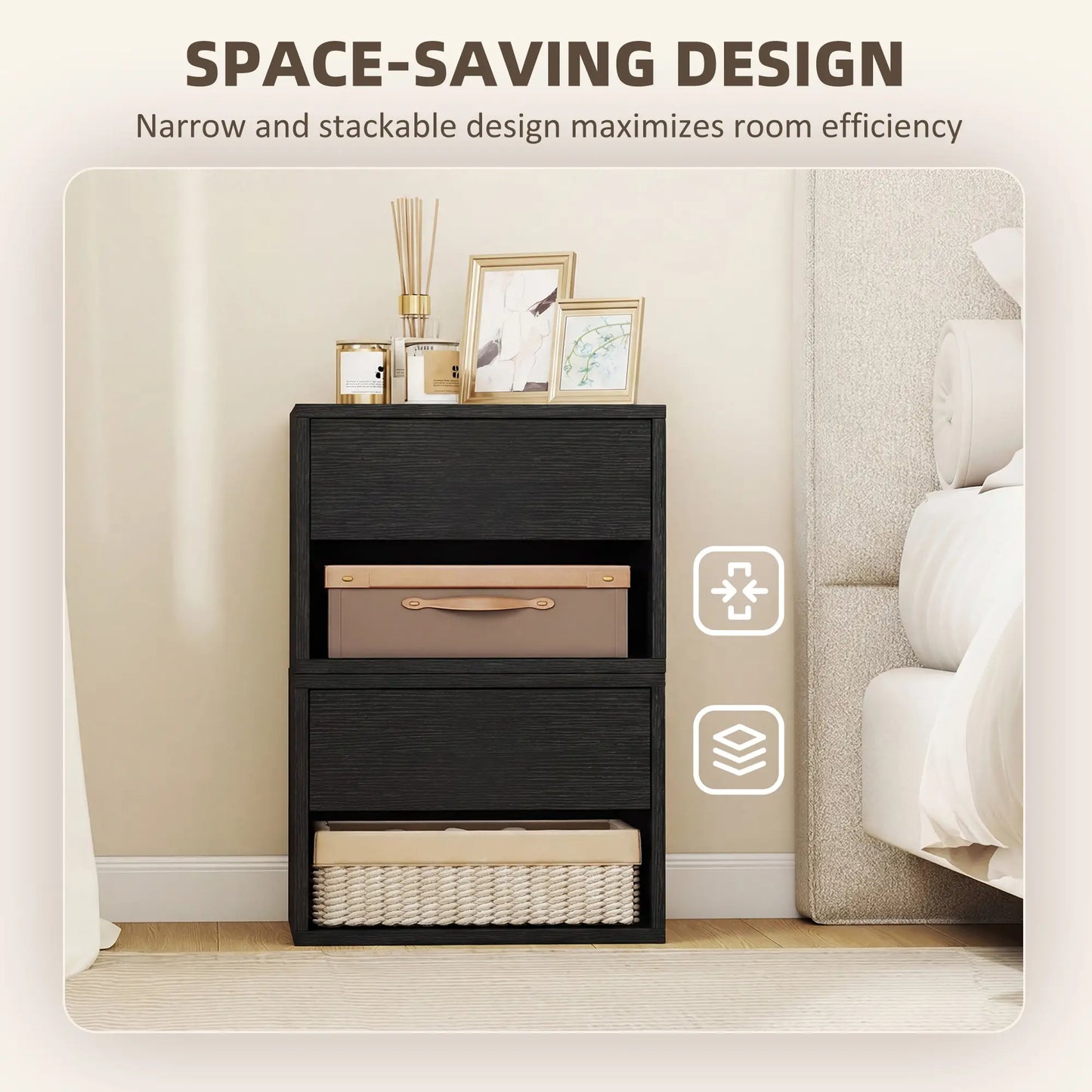 Floating Nightstand Set of 2, Wall Mounted Bedside Table with Drawer, Black