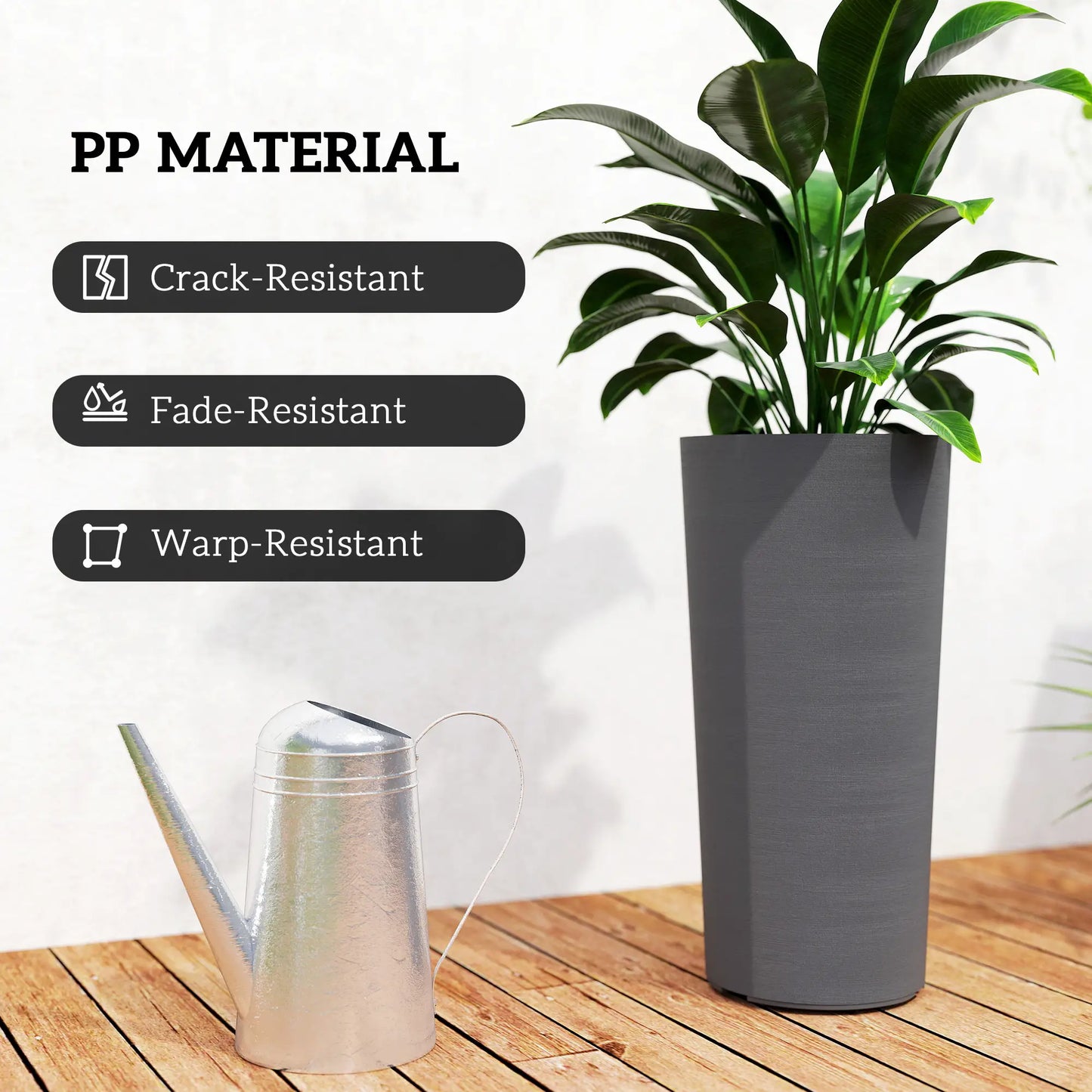 24" Tall Planters Set of 2, Plastic Flower Pots, Dark Gray Planter Set at Gallery Canada