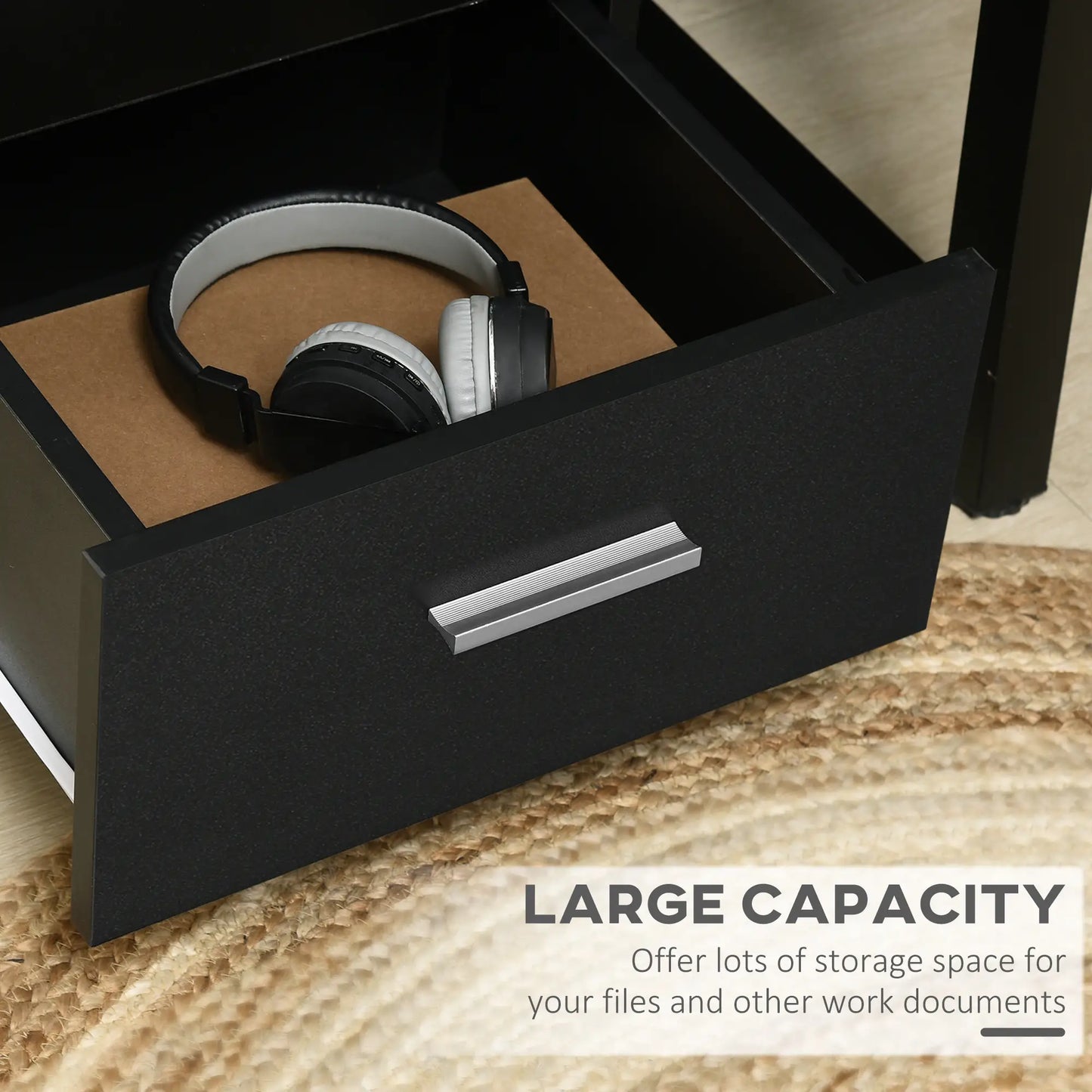 Mobile 3 Drawer File Cabinet with Wheels, Lock, Keys, Black Office Cabinets & Cupboards at Gallery Canada