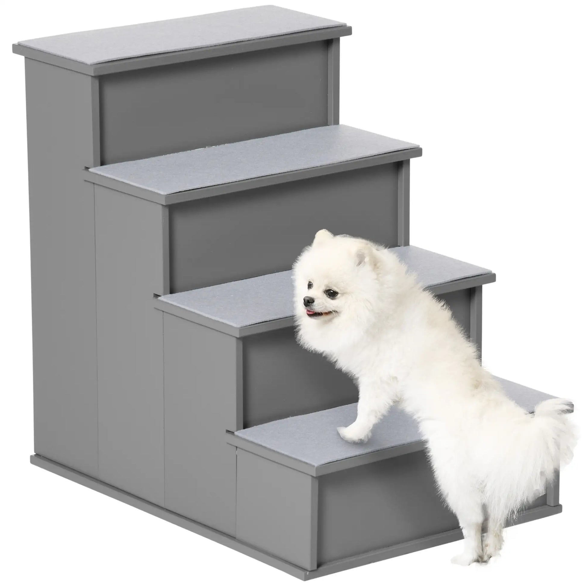 Dog Pet Stairs for Bed, Cat Ladder for Couch, Non-Slip Carpet, 15.7" x 23.2" x 21.3", Grey Dog Stairs Grey at Gallery Canada