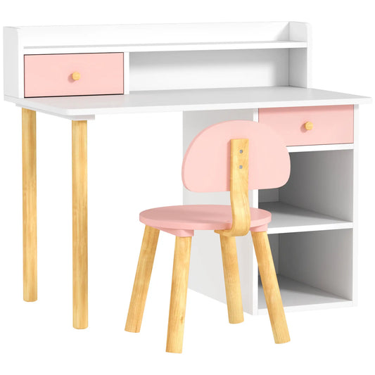 Kids Study Table and Chair Set, Desk with Storage, for 3-8 Year Old, Pink Kids Desk Sets Pink at Gallery Canada