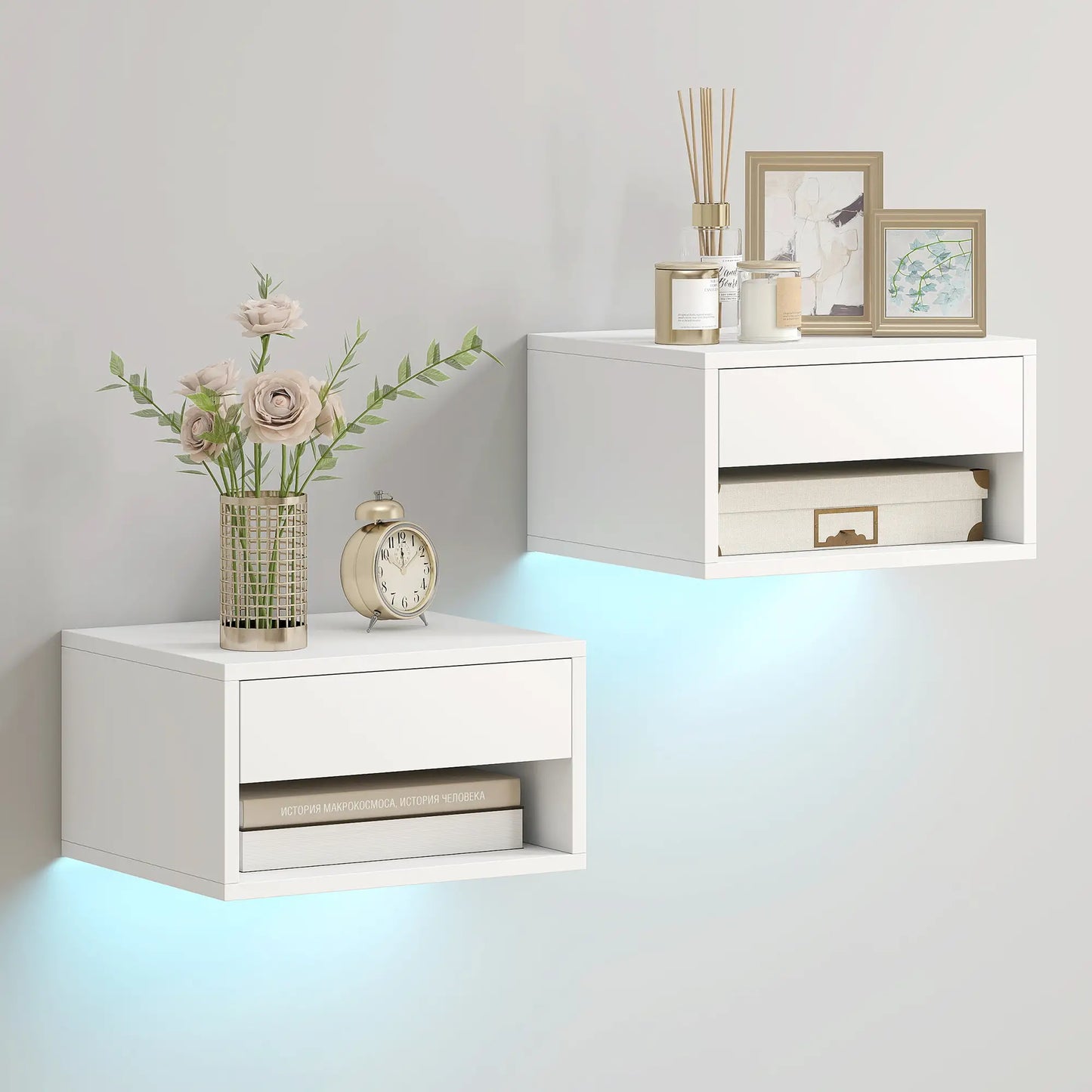 Table de chevet flottante lot de 2, lumières LED RVB, RVB