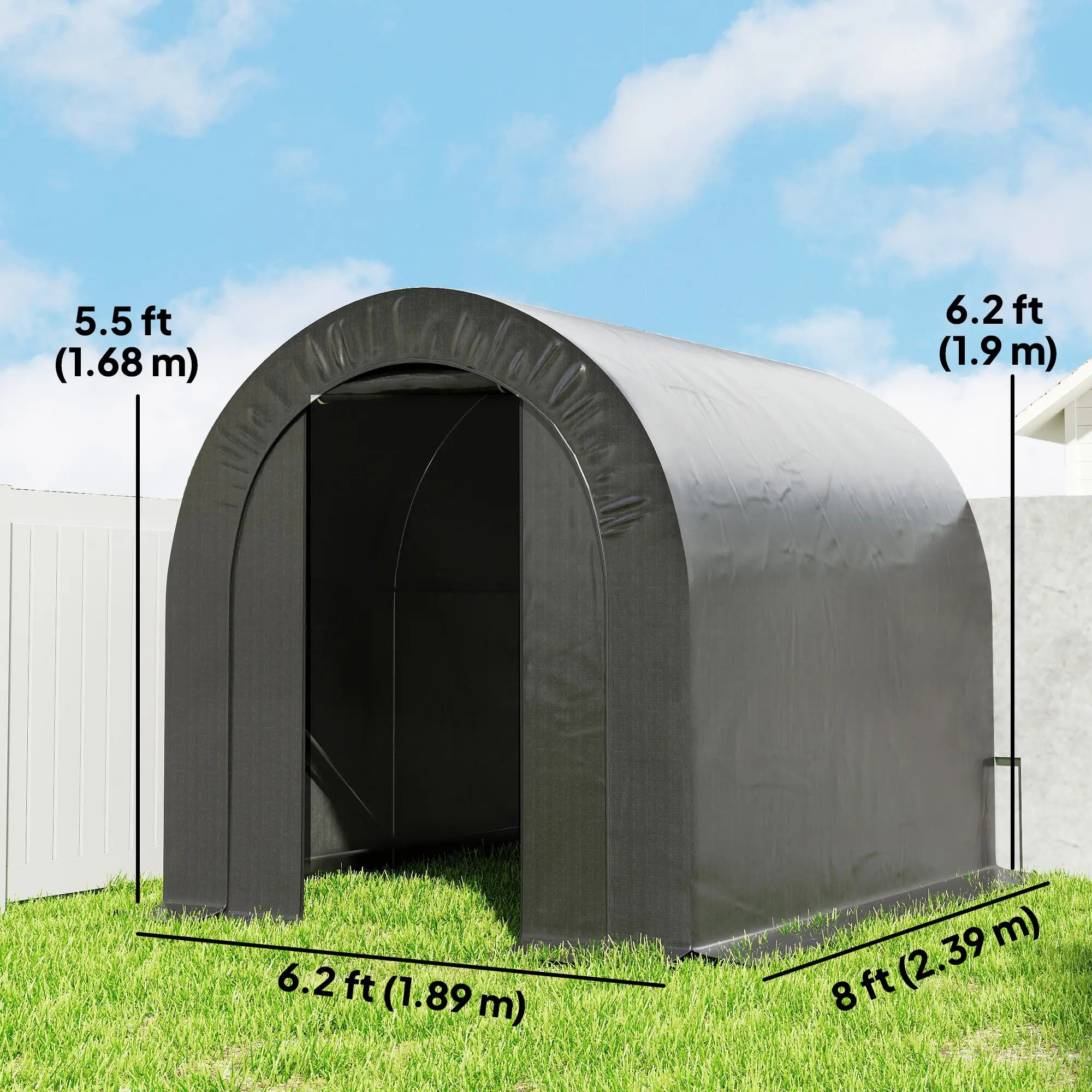 6' x 8' Outdoor Storage Shed, Heavy Duty Galvanized Steel, Black Car Shelters at Gallery Canada