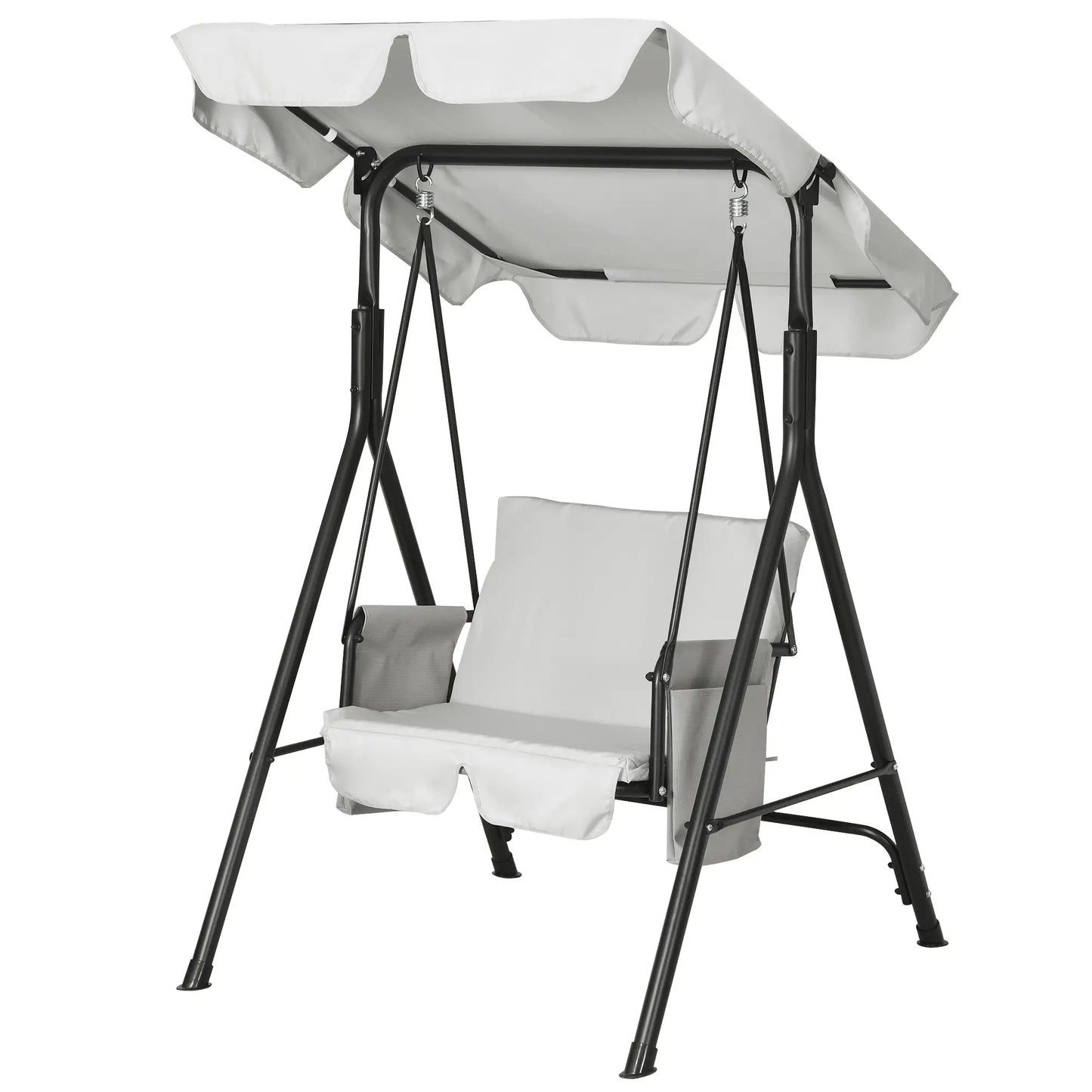 1-Seat Outdoor Porch Swing Patio Swing with Adjustable Canopy, Removable Seat and Back Cushion for Garden, Poolside Patio Swings with Stand Grey at Gallery Canada