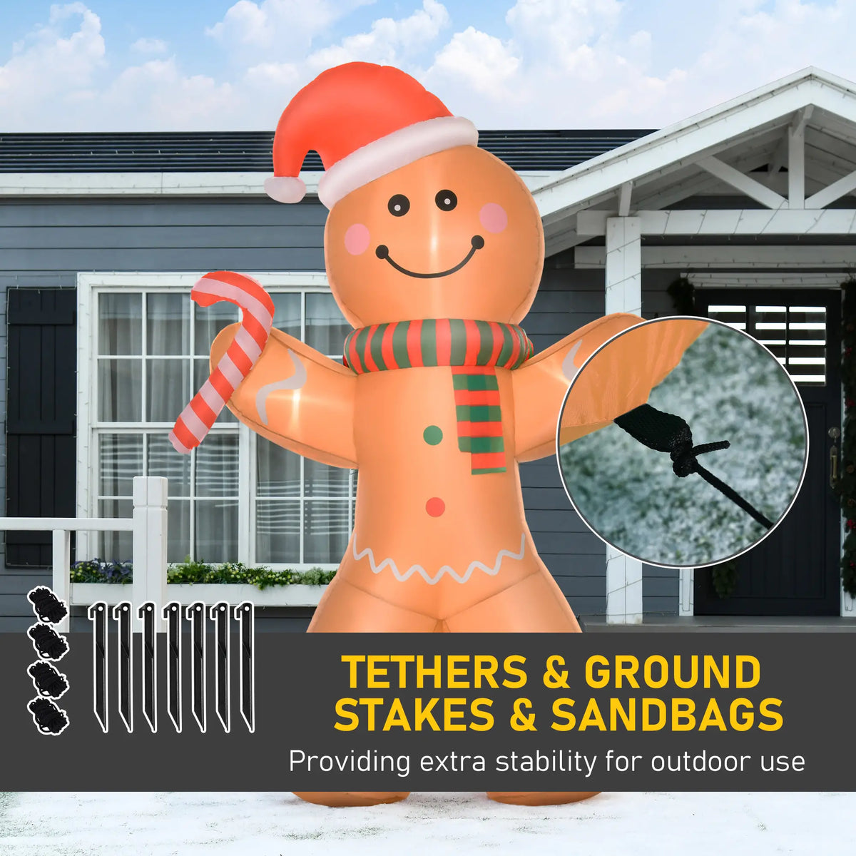 8ft Inflatable Gingerbread Man with Candy Cane, LED Lights Yard Decoration Christmas Inflatables at Gallery Canada