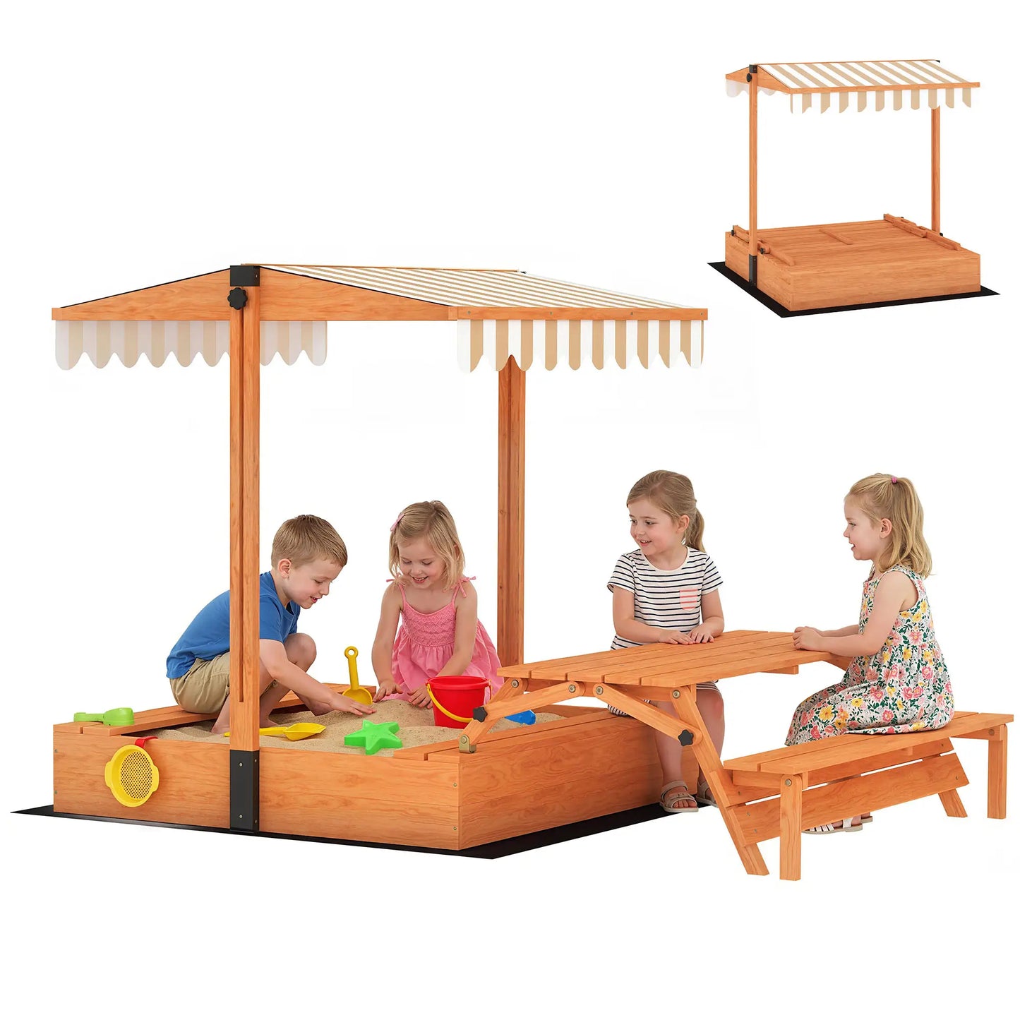 Kids Sandbox With Canopy, Wooden Sand Box, Foldable Picnic Table, Bench Seats Sandboxes & Accessories at Gallery Canada