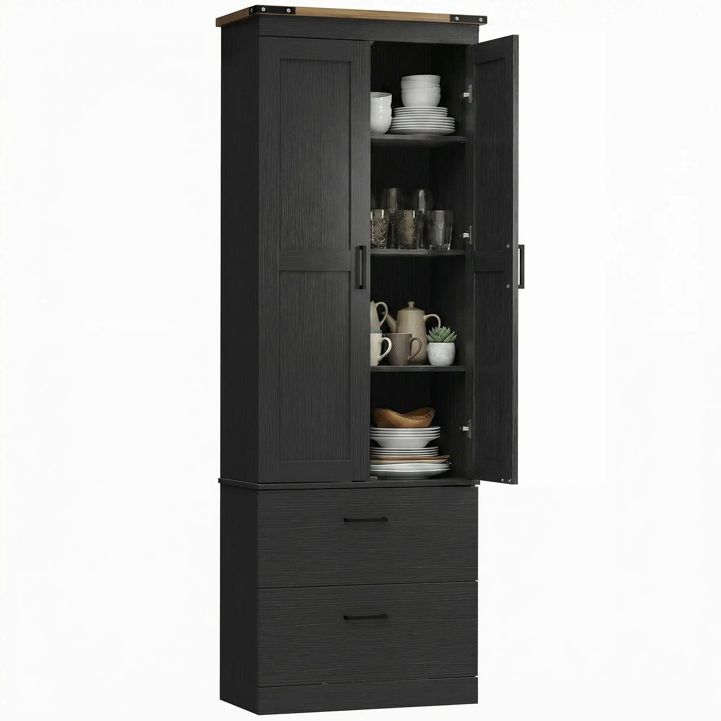 67" Tall Kitchen Pantry Cabinet With Doors, Drawers, Adjustable Shelves, Black Kitchen Pantry Cabinets at Gallery Canada