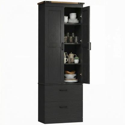 67" Tall Kitchen Pantry Cabinet With Doors, Drawers, Adjustable Shelves, Black Kitchen Pantry Cabinets at Gallery Canada