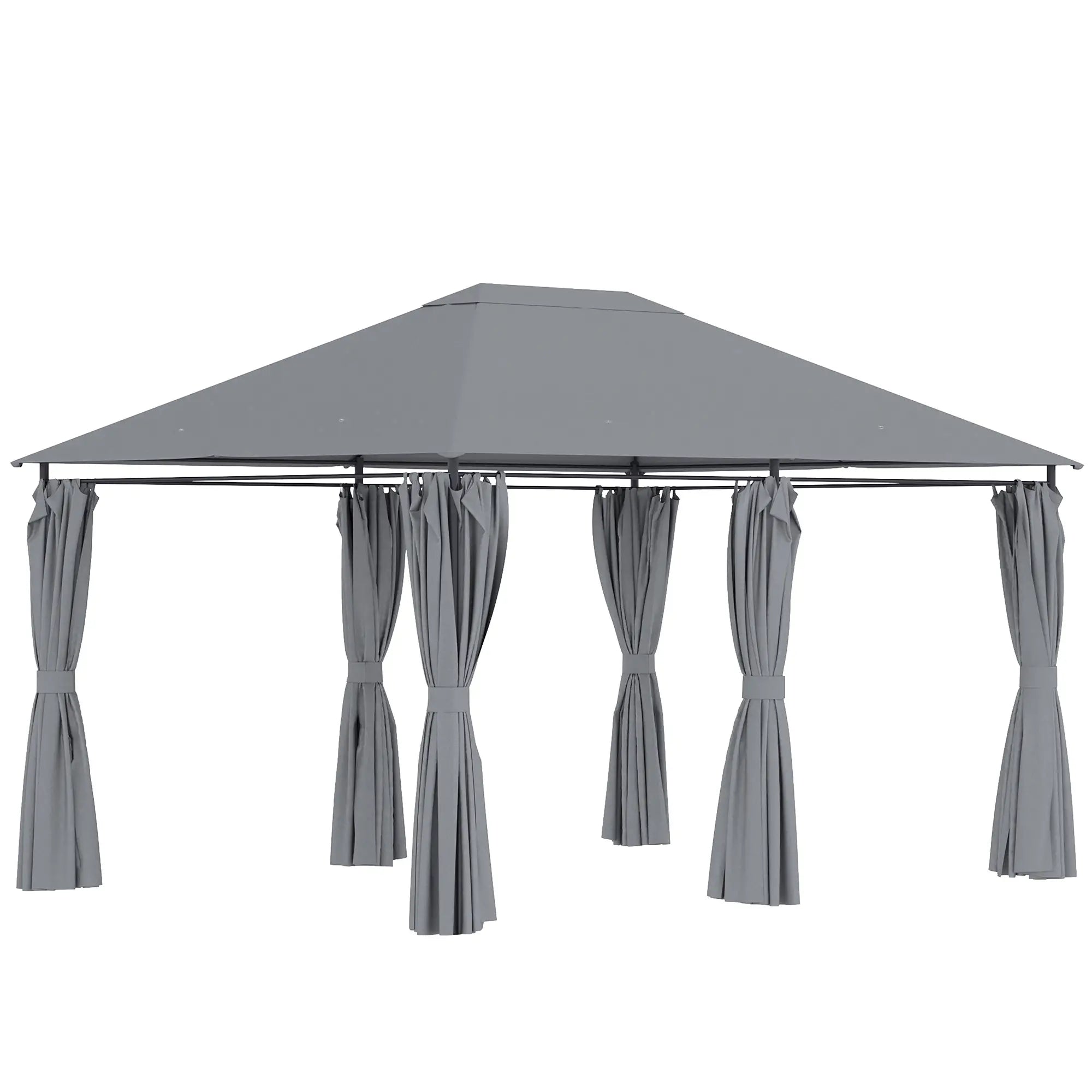 13'x10' Steel Patio Gazebo, Soft Top, 6 Removable Curtains, Grey Gazebos at Gallery Canada