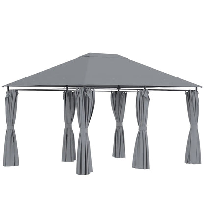 13'x10' Steel Patio Gazebo, Soft Top, 6 Removable Curtains, Grey Gazebos at Gallery Canada