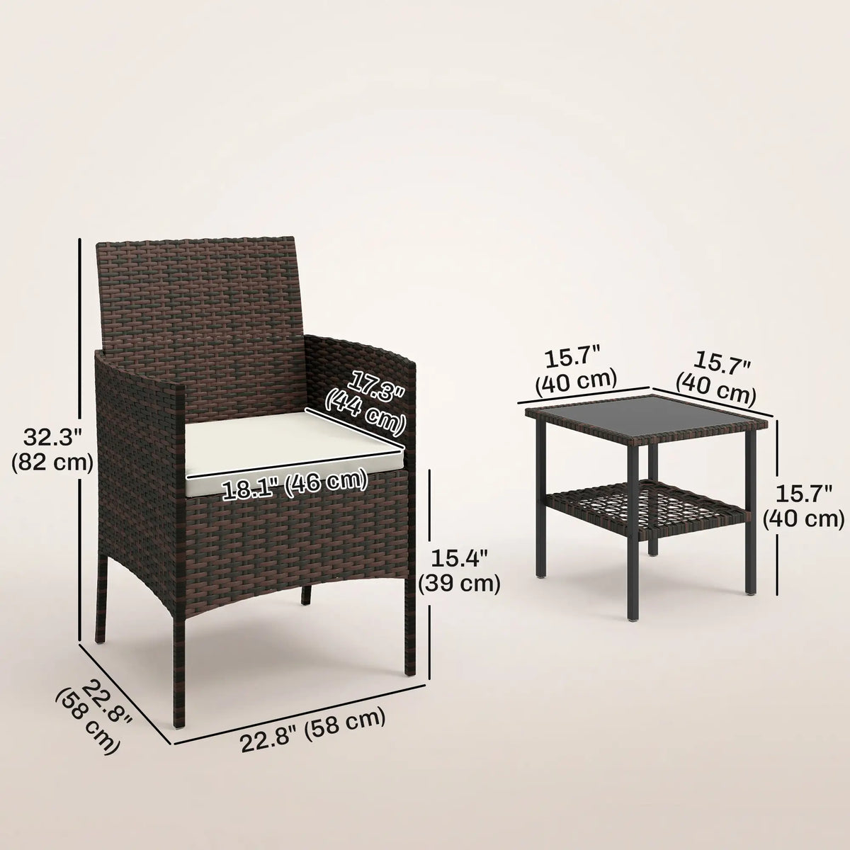 3-Piece Wicker Bistro Set, 2-Tier Glass Top Table, Beige Bistro Sets at Gallery Canada