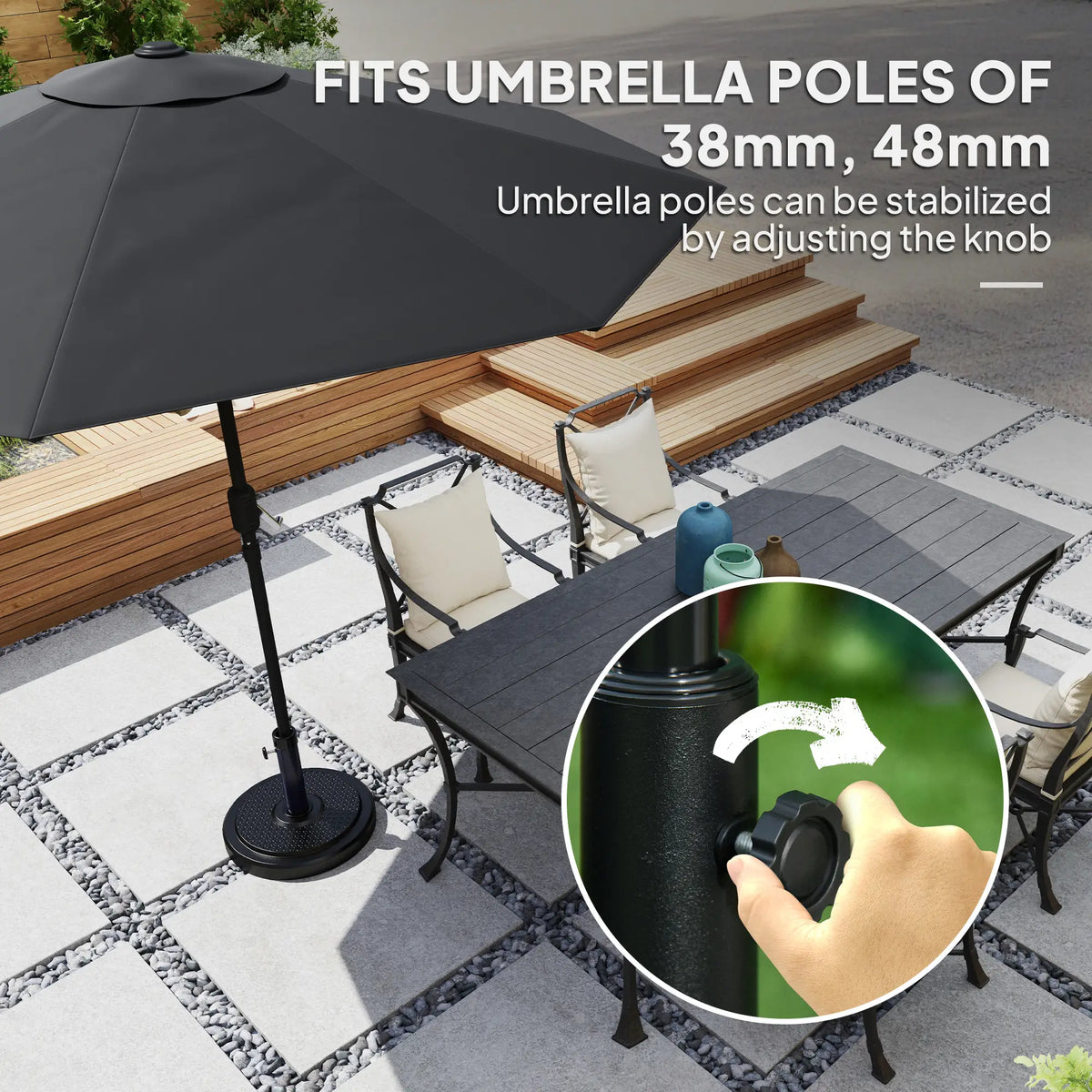 48 Lbs Patio Umbrella Base, Round HDPE, For 1.5" Or 1.9" Poles, Φ18.9" X 15.2" H, Black Umbrella Bases at Gallery Canada