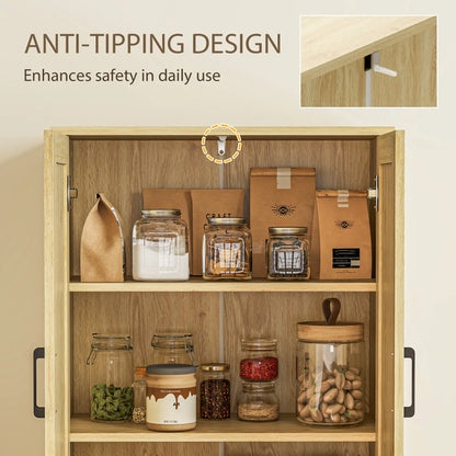 67" Tall Kitchen Pantry, Freestanding Cabinet, 4 Rattan Doors, Adjustable Shelves, Oak Storage Cabinets at Gallery Canada