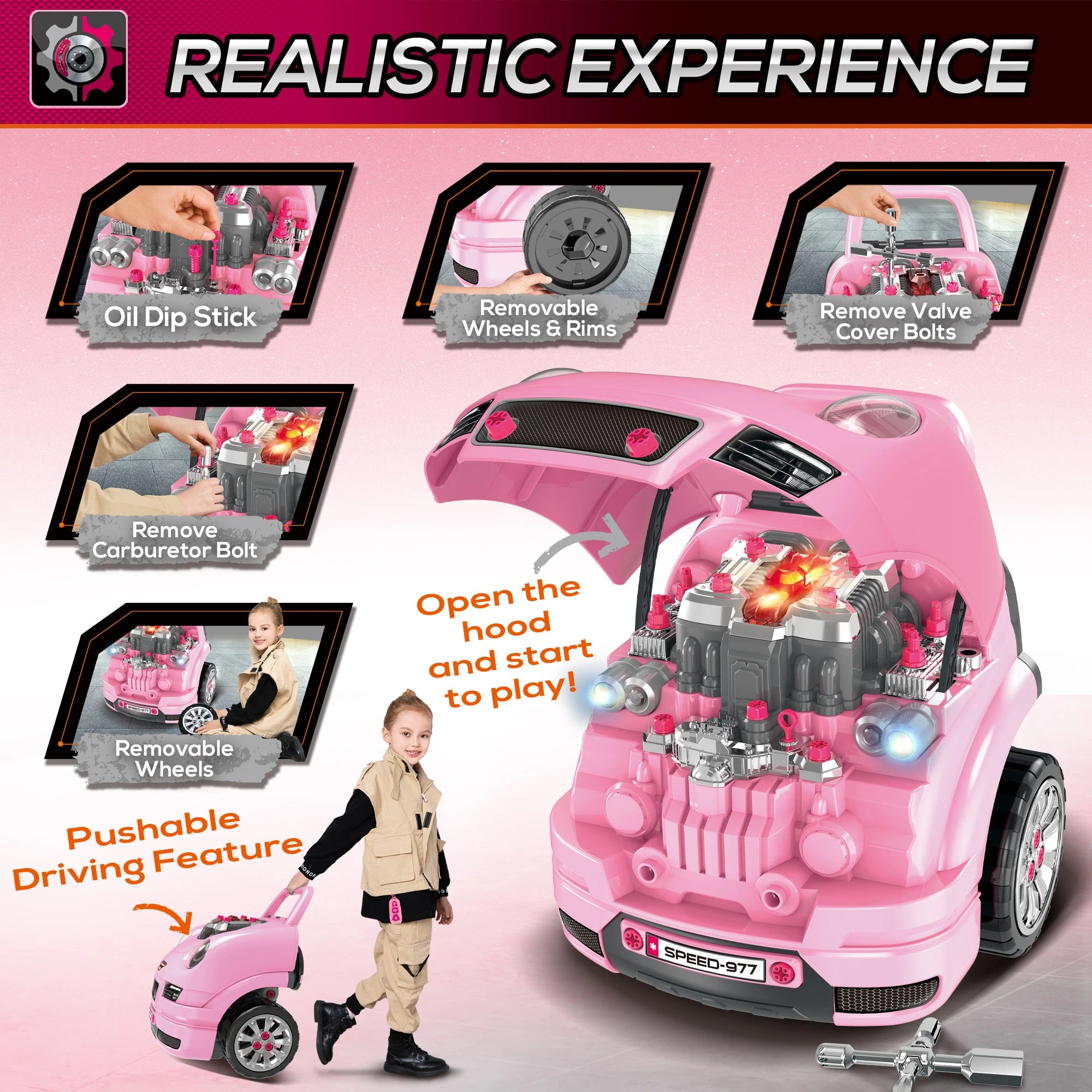 Kids Truck Engine Toy Set, Car Service Play Set, Pink Workbench Toy Sets at Gallery Canada