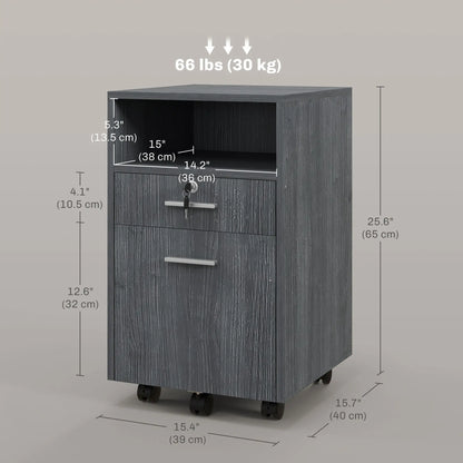 Small 2-Drawer Filing Cabinet, Lockable, On Wheels, Grey Office Cabinets & Cupboards at Gallery Canada