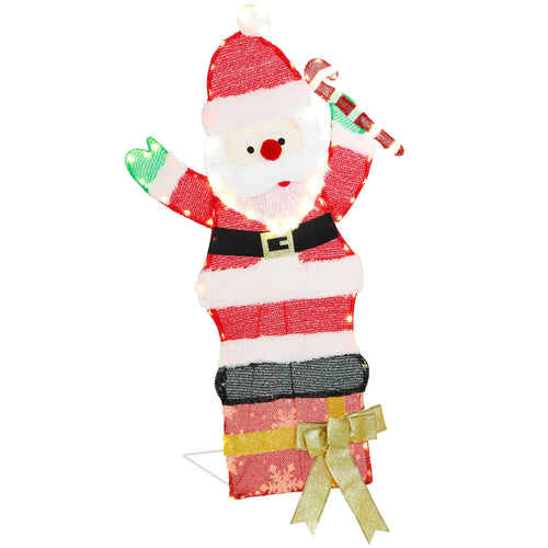 3ft Lighted Santa Claus, 97 LEDs, Stakes, Zip Ties, IP44 Waterproof
