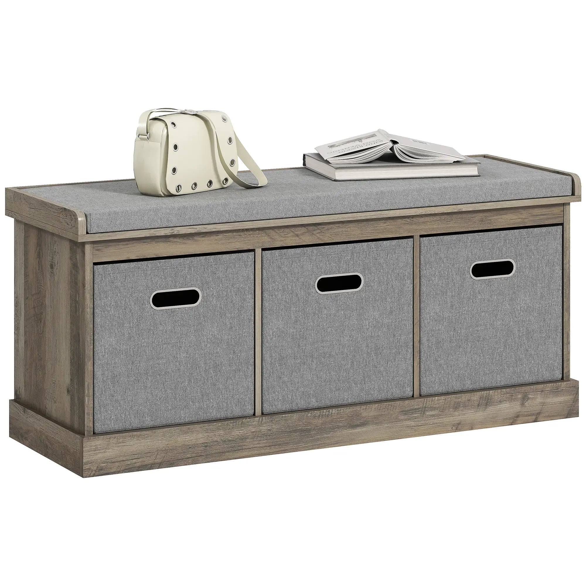 Shoe Storage Bench with Seat, 3 Fabric Drawers, Washed Grey Shoe Storage Cabinets & Racks at Gallery Canada