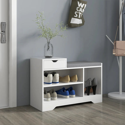 Upholstered Shoe Storage Bench, with Seat, Drawer, 3 Shelves, White Shoe Storage Cabinets & Racks at Gallery Canada