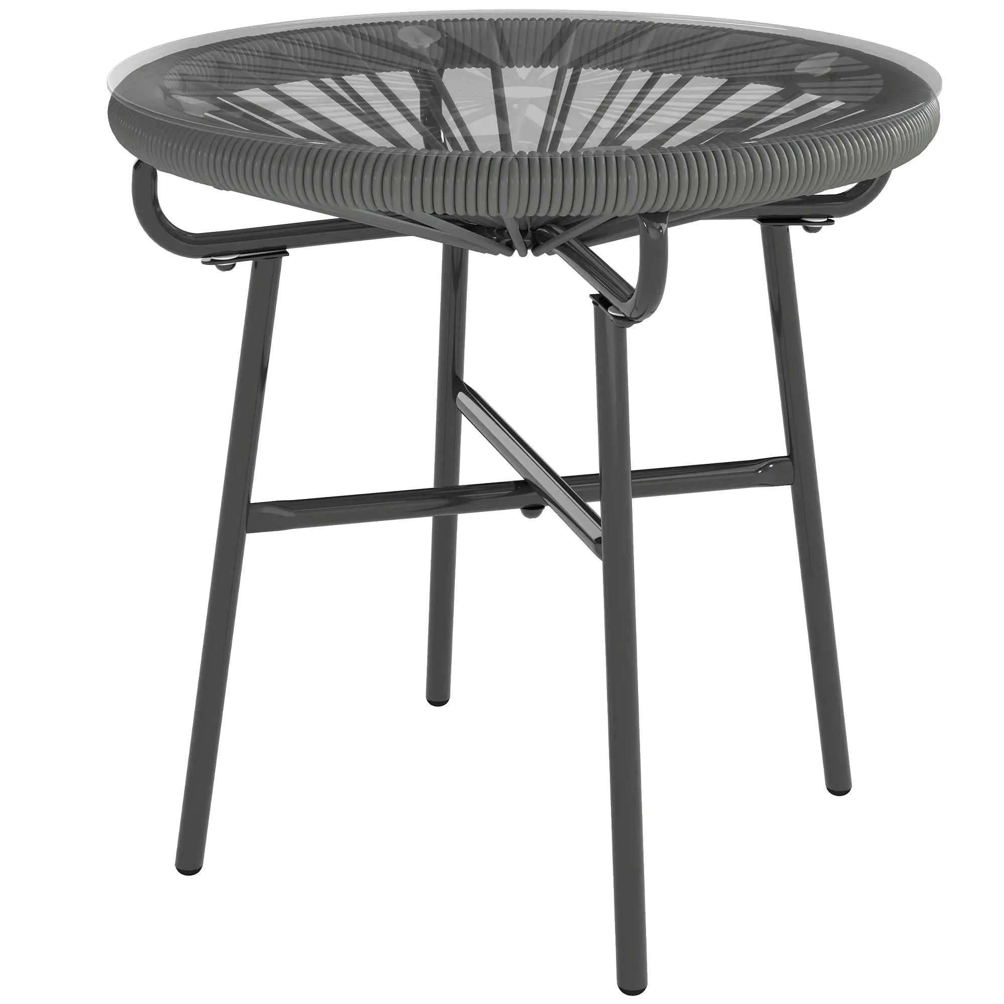 Round Outdoor Rattan Side Table, Tempered Glass Top, Dark Grey Patio Side Tables Black Frame, Dark Grey PE Rattan at Gallery Canada