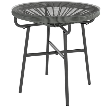 Round Outdoor Rattan Side Table, Tempered Glass Top, Dark Grey Patio Side Tables Black Frame, Dark Grey PE Rattan at Gallery Canada