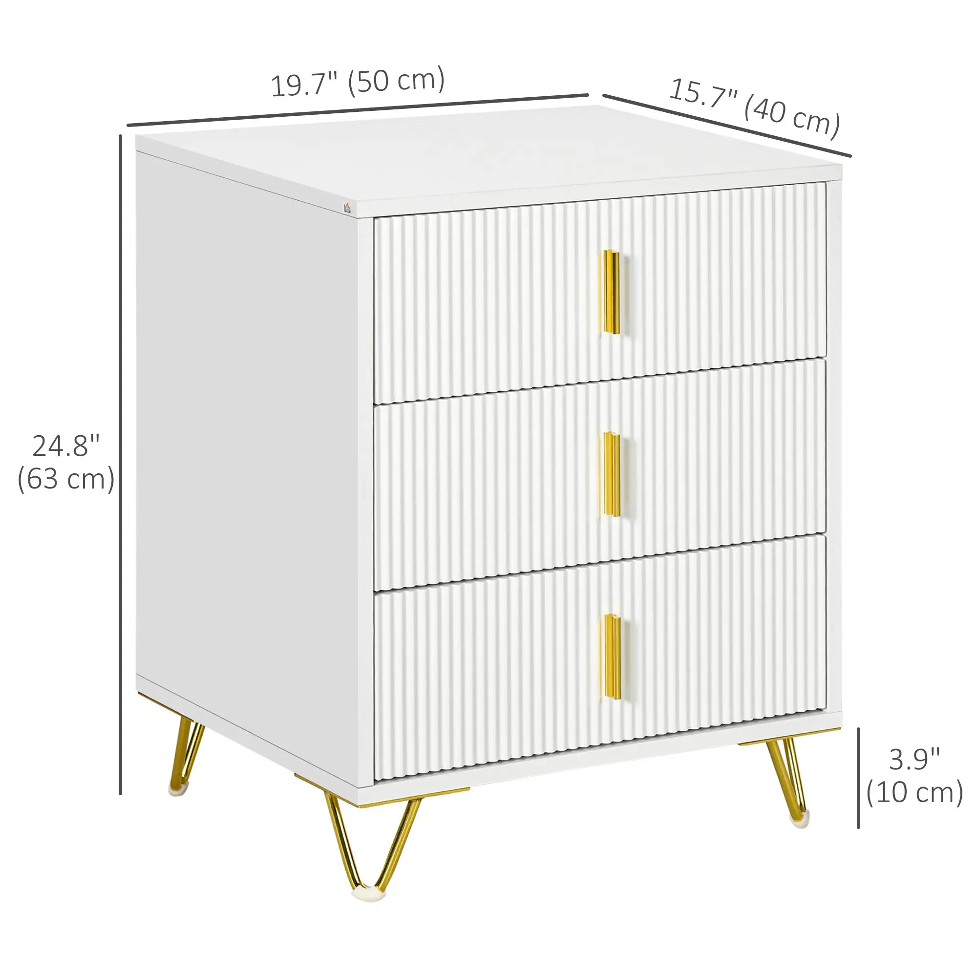 3-Drawer Storage Cabinet, Metal Legs, 19.7