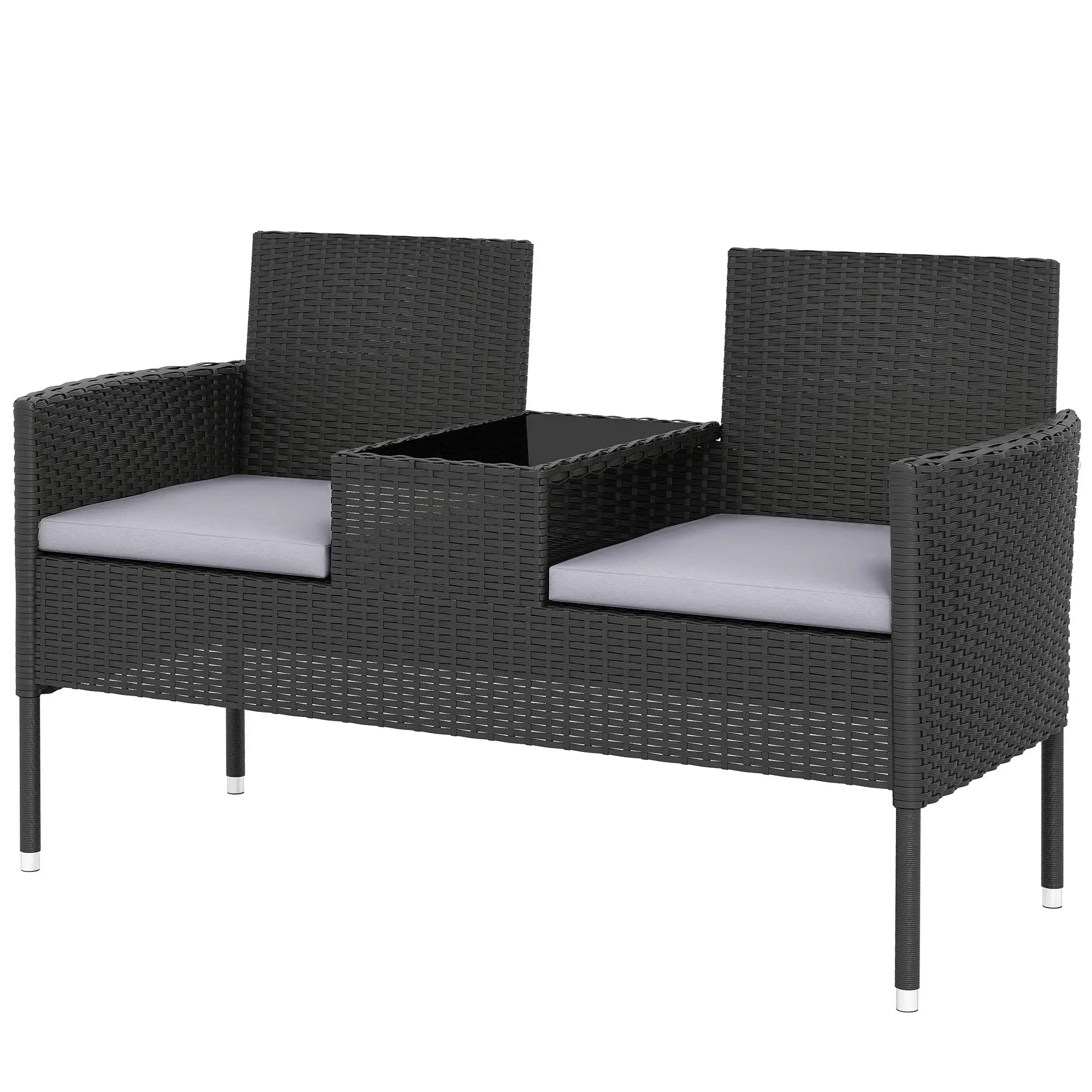 PE Rattan Loveseat with Cushion, Mid-Table, Light Grey Patio Chairs Black, Light Grey at Gallery Canada