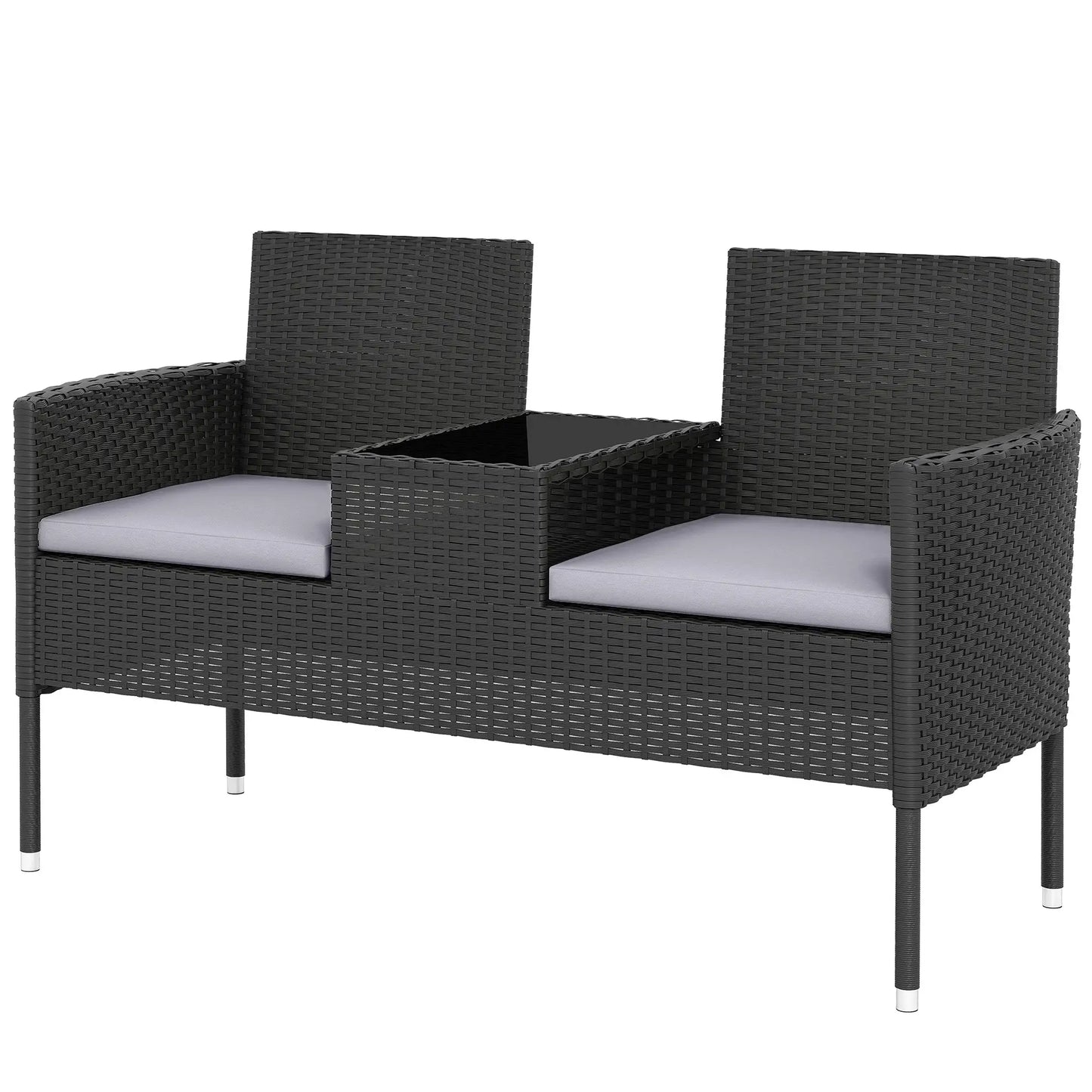 PE Rattan Loveseat with Cushion, Mid-Table, Light Grey Patio Chairs Black, Light Grey at Gallery Canada