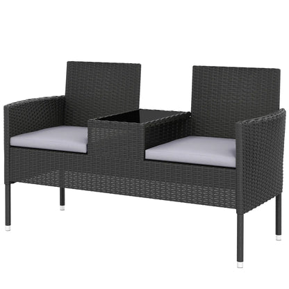 PE Rattan Loveseat with Cushion, Mid-Table, Light Grey Patio Chairs Black, Light Grey at Gallery Canada