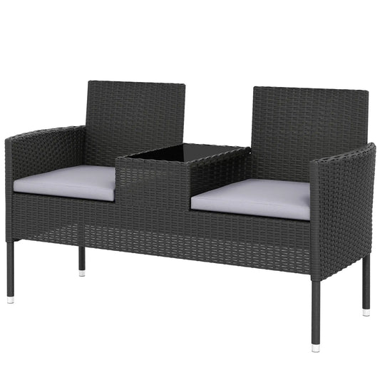PE Rattan Loveseat with Cushion, Mid-Table, Light Grey Patio Chairs Black, Light Grey at Gallery Canada