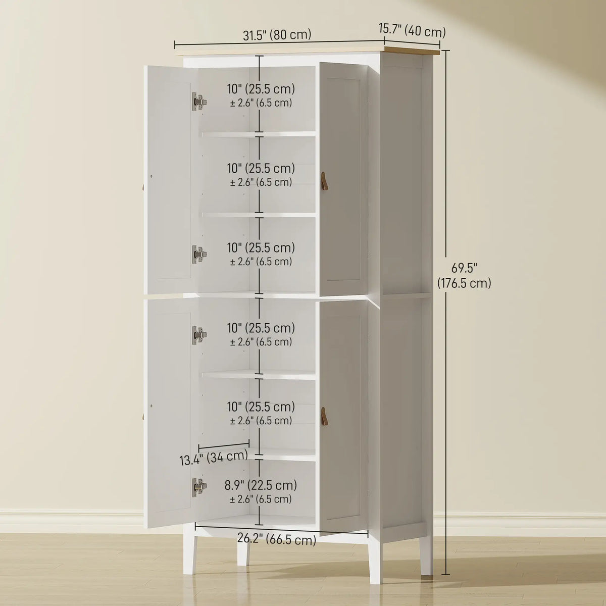69.5" Tall Kitchen Pantry Cabinet, Motion Sensor LED Light, White Kitchen Pantry Cabinets at Gallery Canada