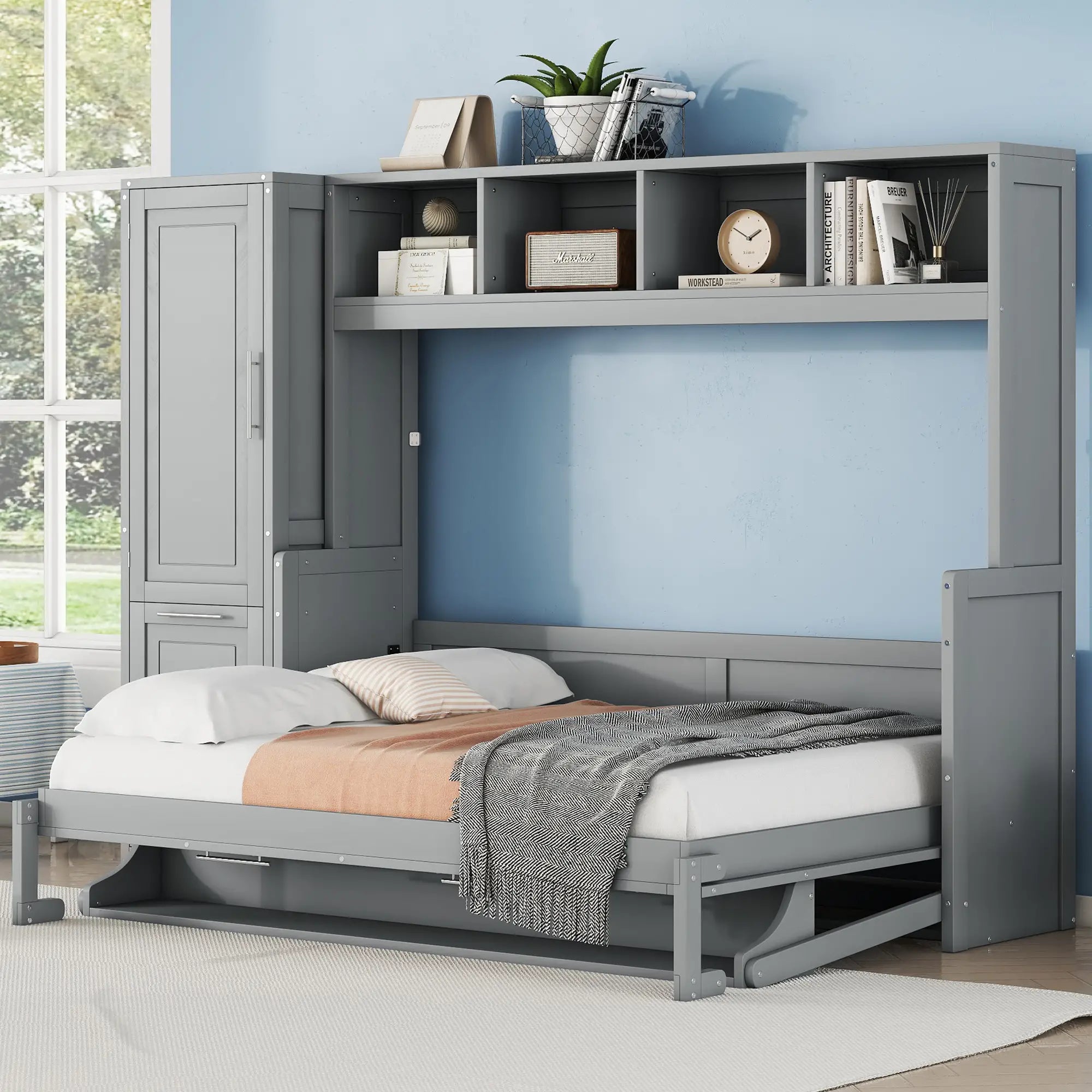 Murphy Bed with Closet, Drawers, 107.5