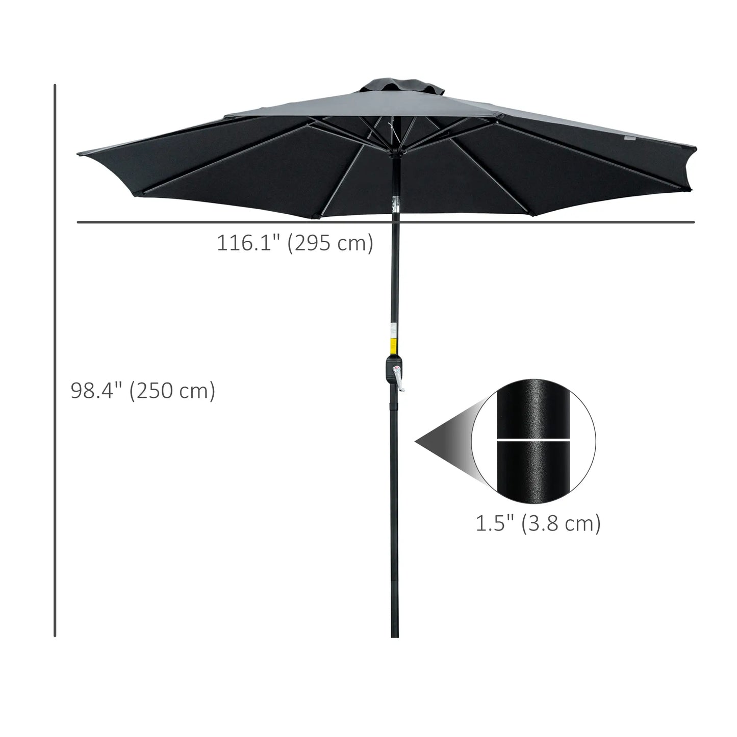 10' x 8' Round Market Umbrella, Crank Handle, Tilt, Black Sun Umbrellas at Gallery Canada