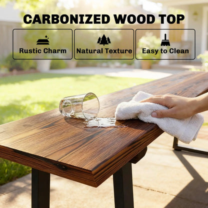 Outdoor Wood Bench For Two, 59" Backless Patio Garden Bench With Steel Legs Outdoor Benches at Gallery Canada
