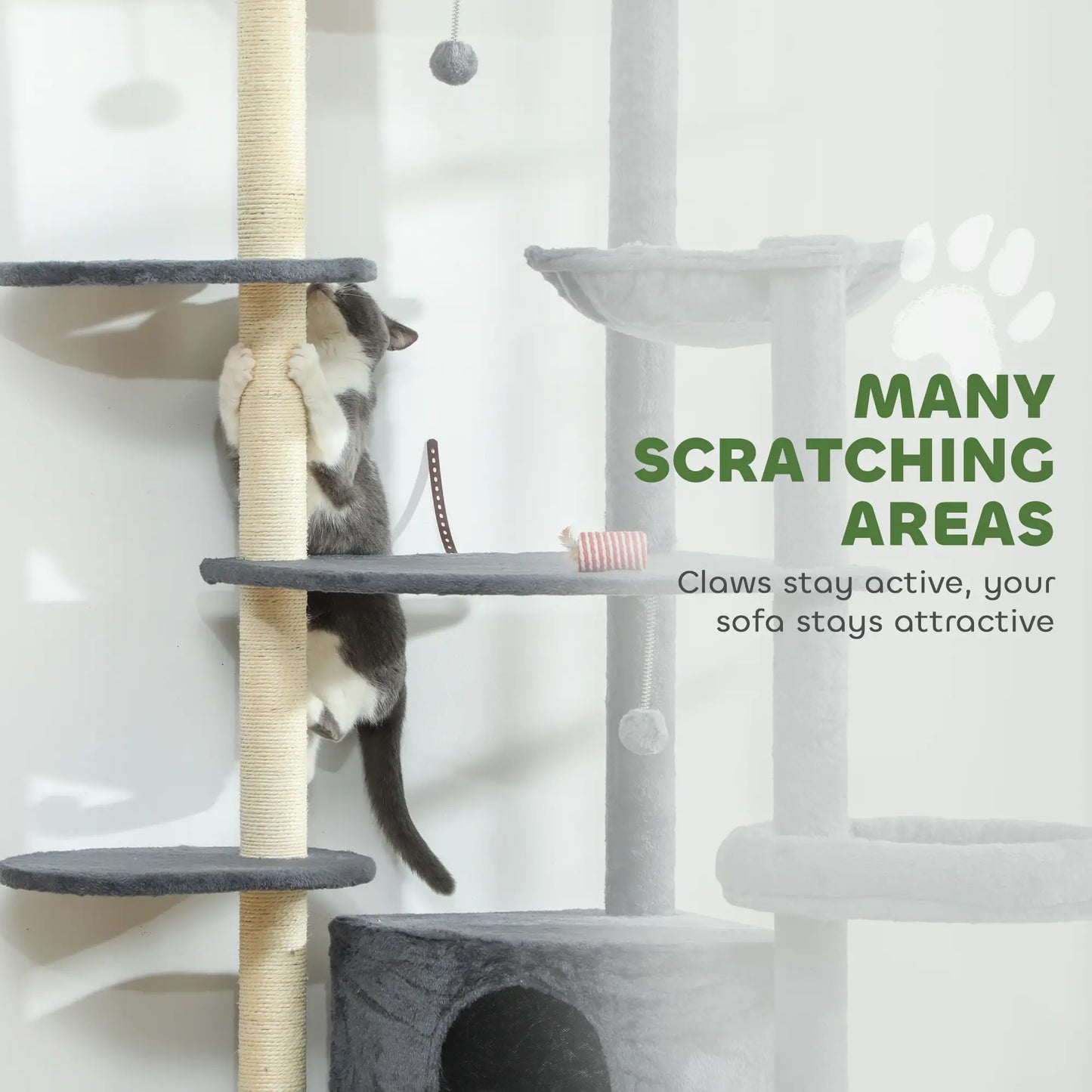 79" Extra Tall Cat Tree, Scratching Posts, Perches, Caves, Hammock, Dark Grey Cat Trees at Gallery Canada