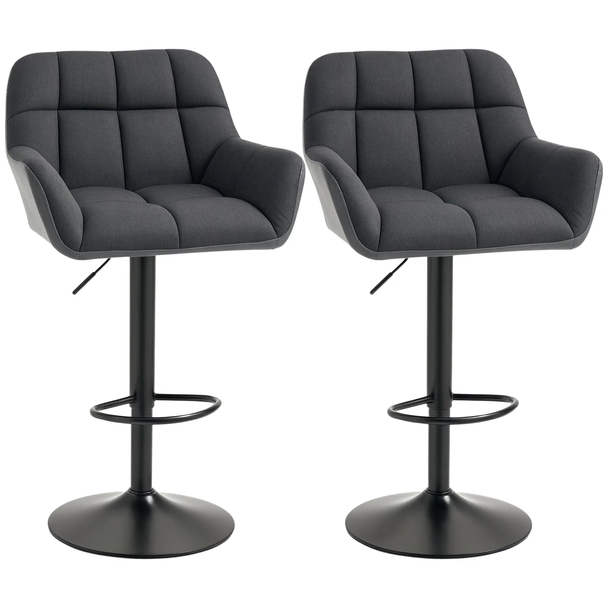 Swivel Barstools Set of 2, Adjustable with Footrest, PU Leather Back, Black, Grey Bar Stools Black, Grey at Gallery Canada