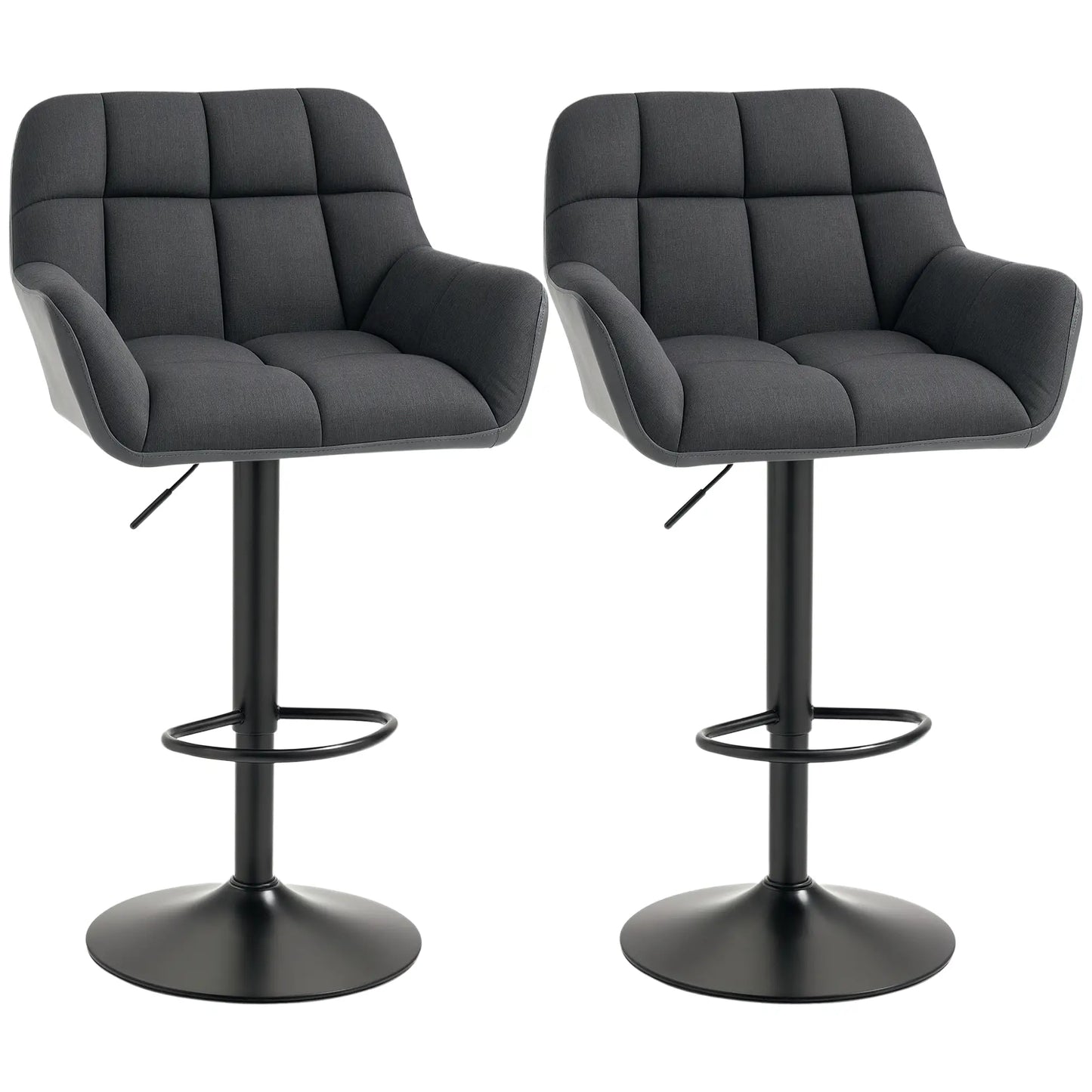 Swivel Barstools Set of 2, Adjustable with Footrest, PU Leather Back, Black, Grey Bar Stools Black, Grey at Gallery Canada