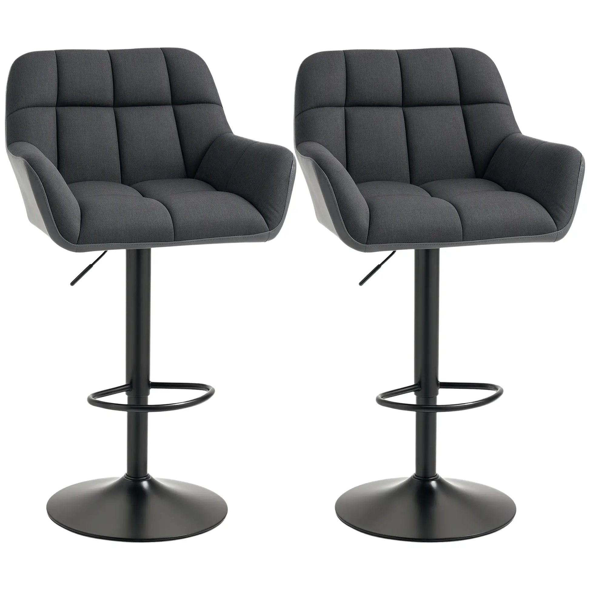 Swivel Barstools Set of 2, Adjustable with Footrest, PU Leather Back, Black, Grey Bar Stools Black, Grey at Gallery Canada