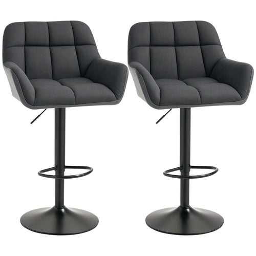 Swivel Barstools Set of 2, Adjustable with Footrest, PU Leather Back, Black, Grey