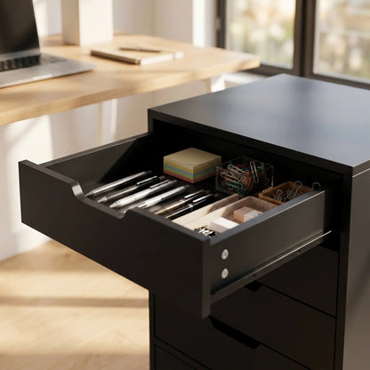 Mobile File Cabinet On Wheels, 5 Drawer Printer Stand, Black
