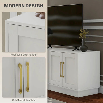 Modern TV Stand for 55" TV, Cabinet with 4 Doors, 2 Shelves, White TV Stands at Gallery Canada