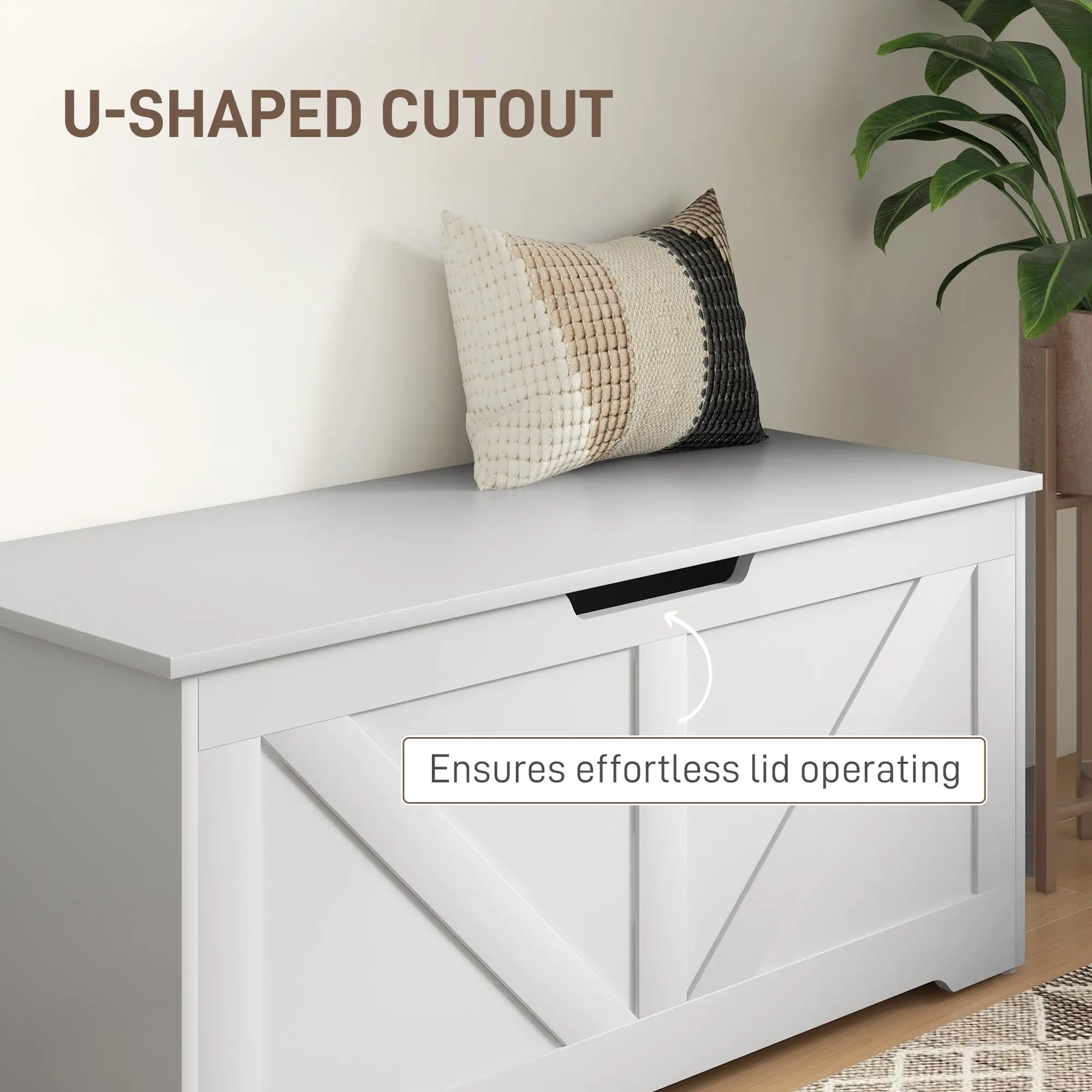 39.4 Inches Wooden Storage Chest, 2 Safety Hinges, White Wood Grain Storage Cabinets at Gallery Canada