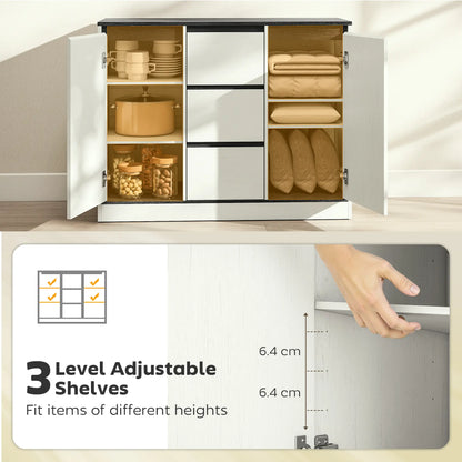 Buffet Cabinet, Soft Close Hinges, 3 Drawers, 2 Shelves, White Wood Grain